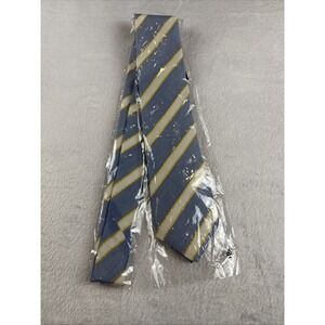 Charles Tyrwhitt Tie Blue & Gold Textured Stripe Silk Blend Italy 3" Handmade